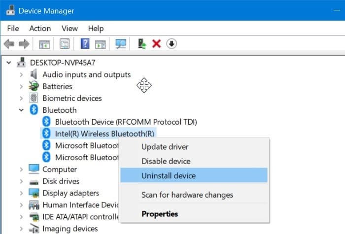 uninstall device driver windows 10